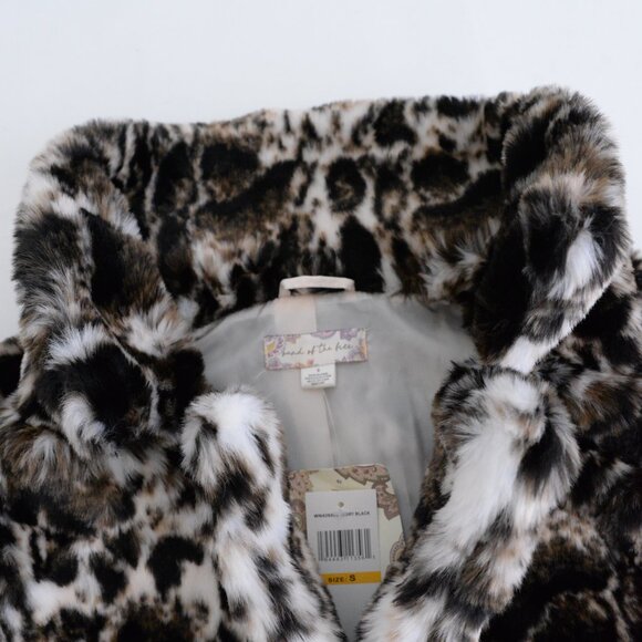 Band Of The Free Cream And Brown Animal Print Fake Fur Mob Wife Cropped Jacket S - Picture 10 of 11